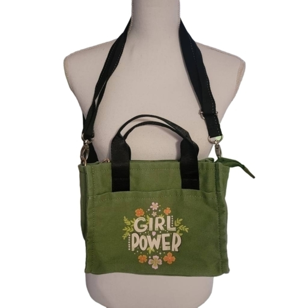 That's It canvas Crossbody floral green GIRL POWER bag purse tote